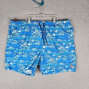 Tommy Bahama Swim Trunks Mens 2XL Blue Fish Lined Mesh Elastic Waist‎ Drawstring